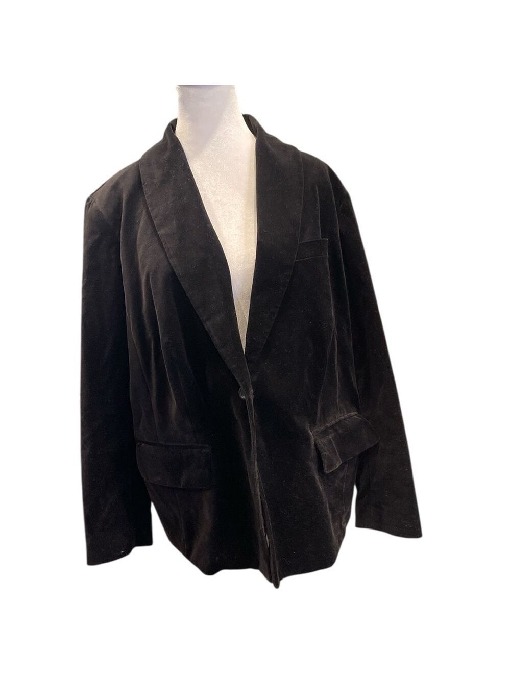 Liz Claiborne Black Velvet Blazer Jacket 14W Lined Classic One Button Plus